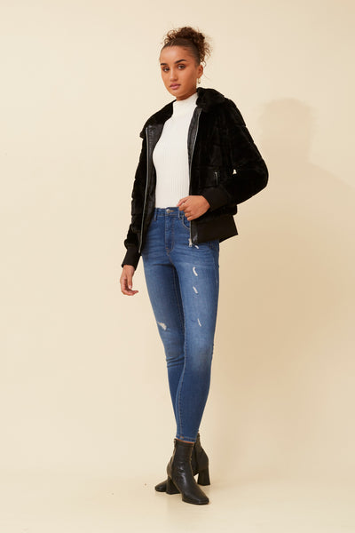 Faux Fur Bomber Jacket Black
