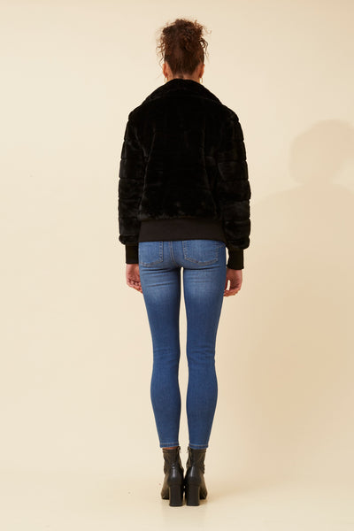Faux Fur Bomber Jacket Black