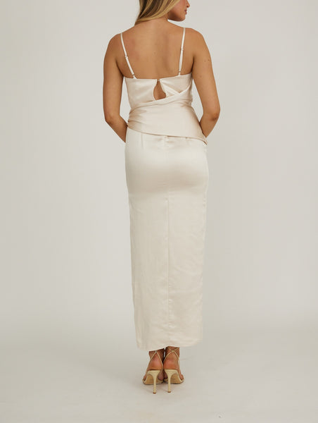 Jill Structured Satin Dress Champagne - Cavorte 