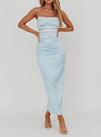 Scarlet Satin Lace Detail Dress Blue - Cavorte 