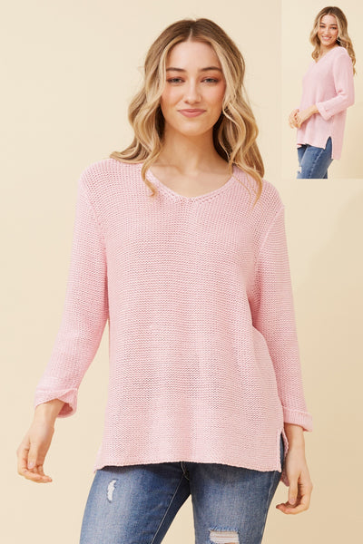 Zoe V-Neck Sweater Pink