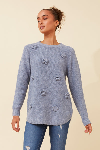 Crochet Flower Knit Blue