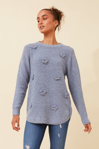 Crochet Flower Knit Blue