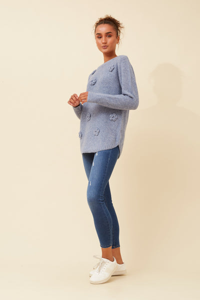 Crochet Flower Knit Blue