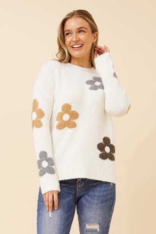 Daisy Embossed Knit Cream - Cavorte 