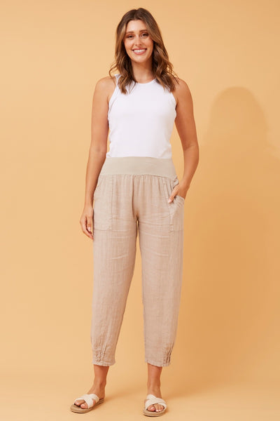 Linen Pull On Pant Sand