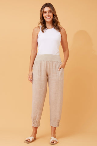 Linen Pull On Pant Sand