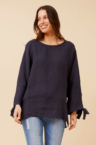 Ciara Linen Top Navy