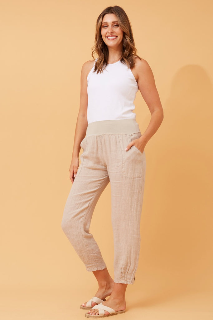 Linen Pull On Pant Sand