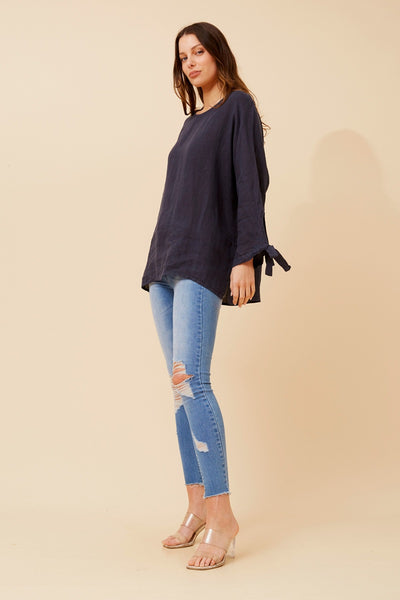 Ciara Linen Top Navy