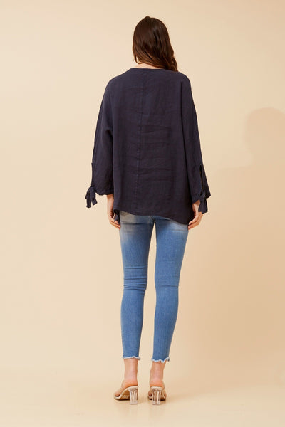 Ciara Linen Top Navy
