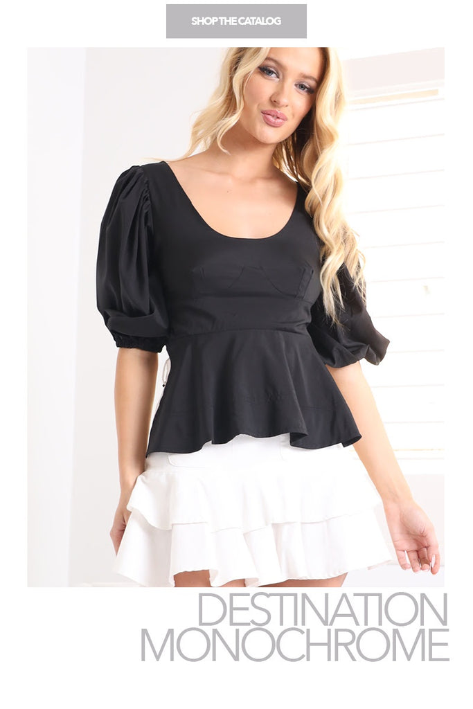 Peplum Back Out Top Black