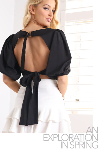 Peplum Back Out Top Black