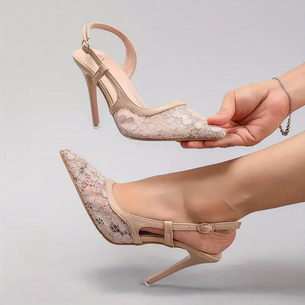 Embossed Lace Stiletto Nude - Cavorte 