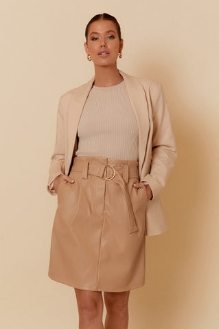 Faux Leather Skirt Camel