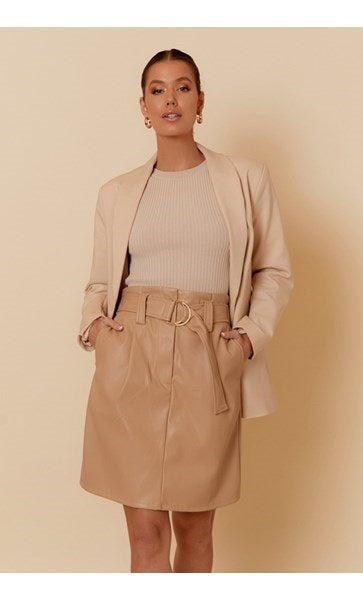 Leather Look Skirt Camel