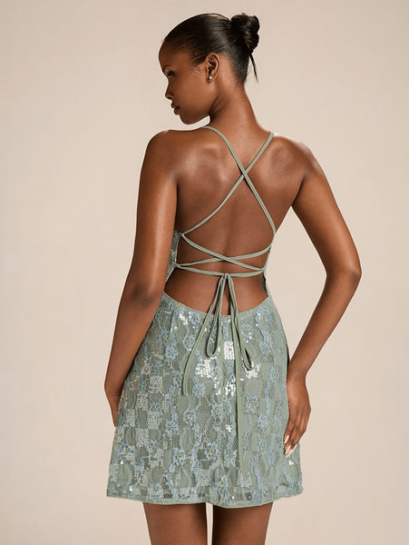 Louisa Tie Back Mini Dress Sage
