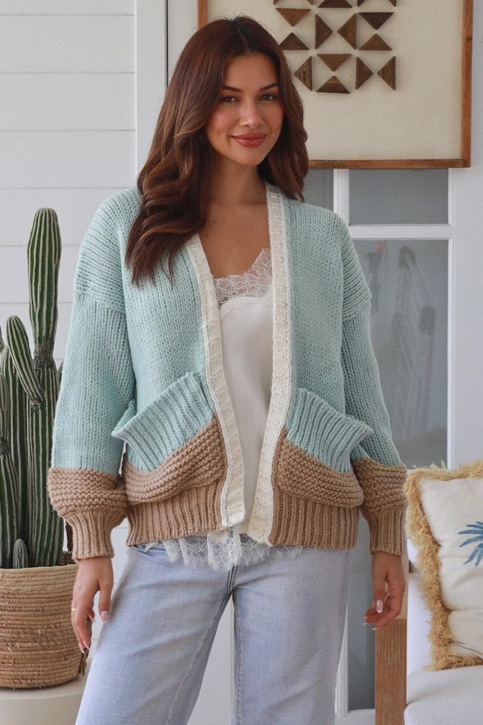 Mauve Knit Cardigan Mint-Camel