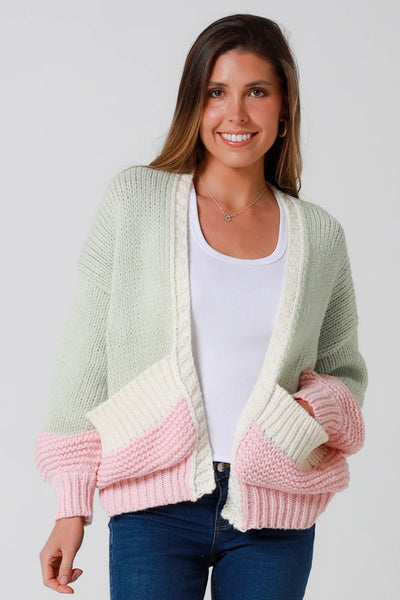 Mauve Knit Cardigan Mint-Pink
