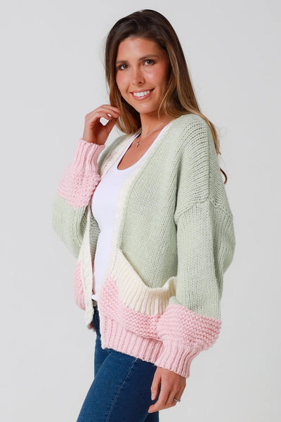 Mauve Knit Cardigan Mint-Pink