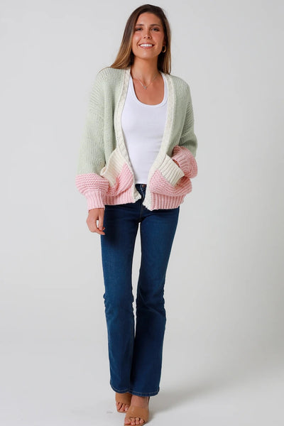 Mauve Knit Cardigan Mint-Pink