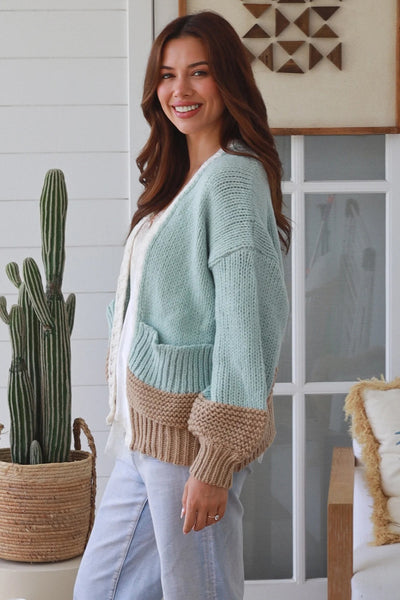 Mauve Knit Cardigan Mint-Camel