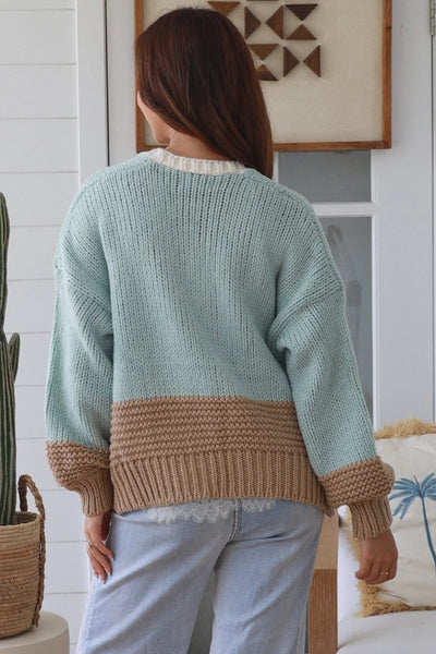 Mauve Knit Cardigan Mint-Camel