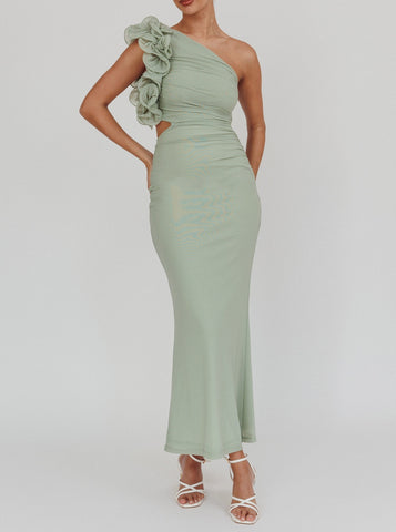 Margo One Shoulder Formal Dress Sage