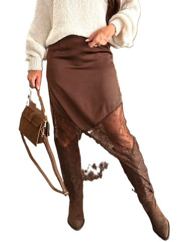 Martina Satin Lace Skirt Coffee