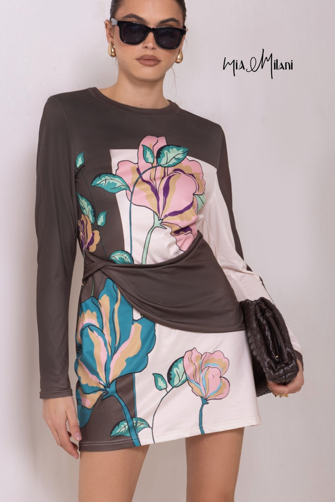 Mia Mini Dress Chocolate  Peony