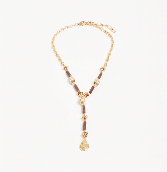 Mixed Materials Y Drop Necklace