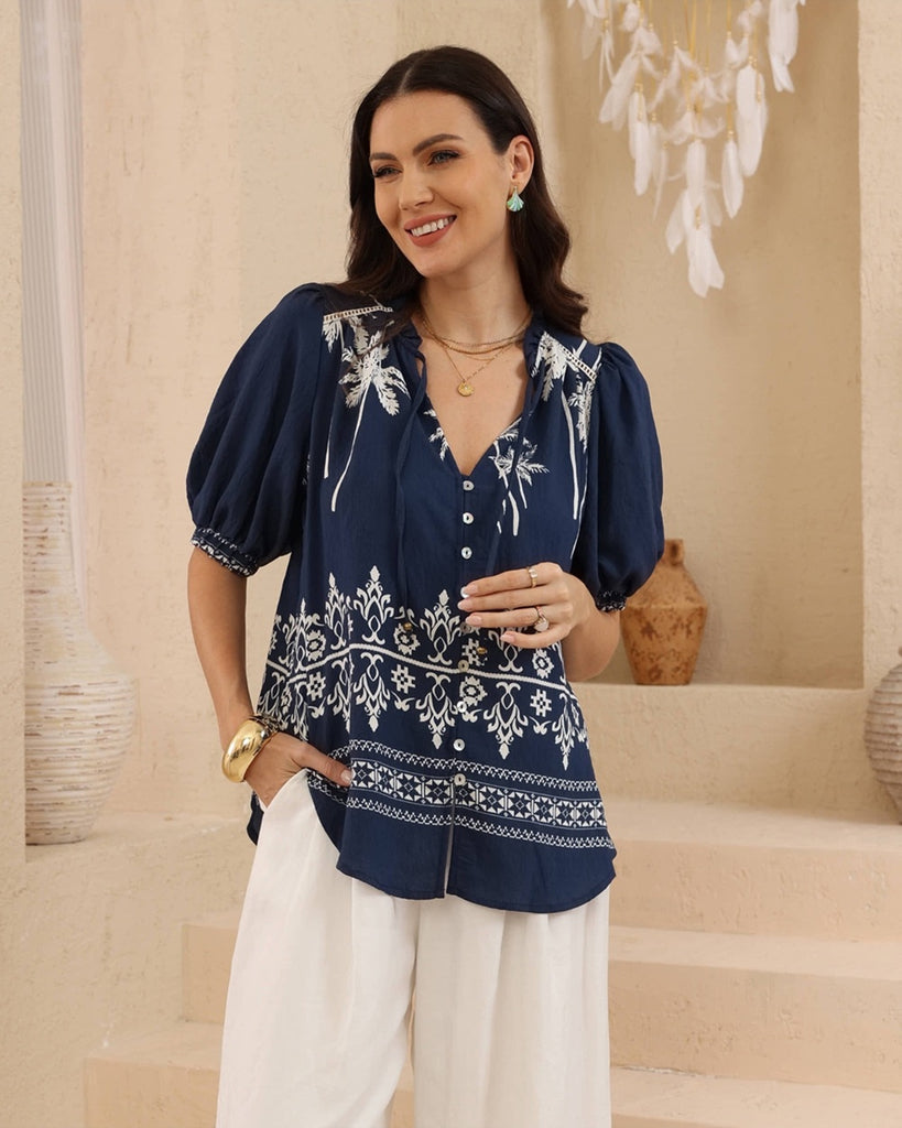 Santiago Blouse Navy-Ivory