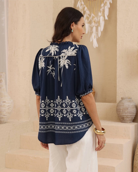 Santiago Blouse Navy-Ivory