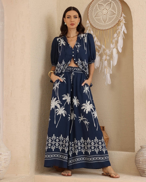 Santiago Blouse Navy-Ivory
