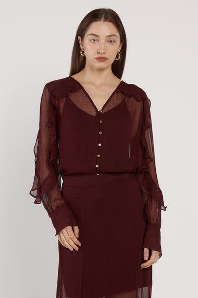 Odette Ruffle Blouse Plum