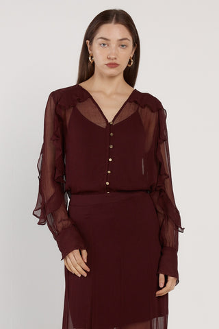 Odette Ruffle Blouse Plum