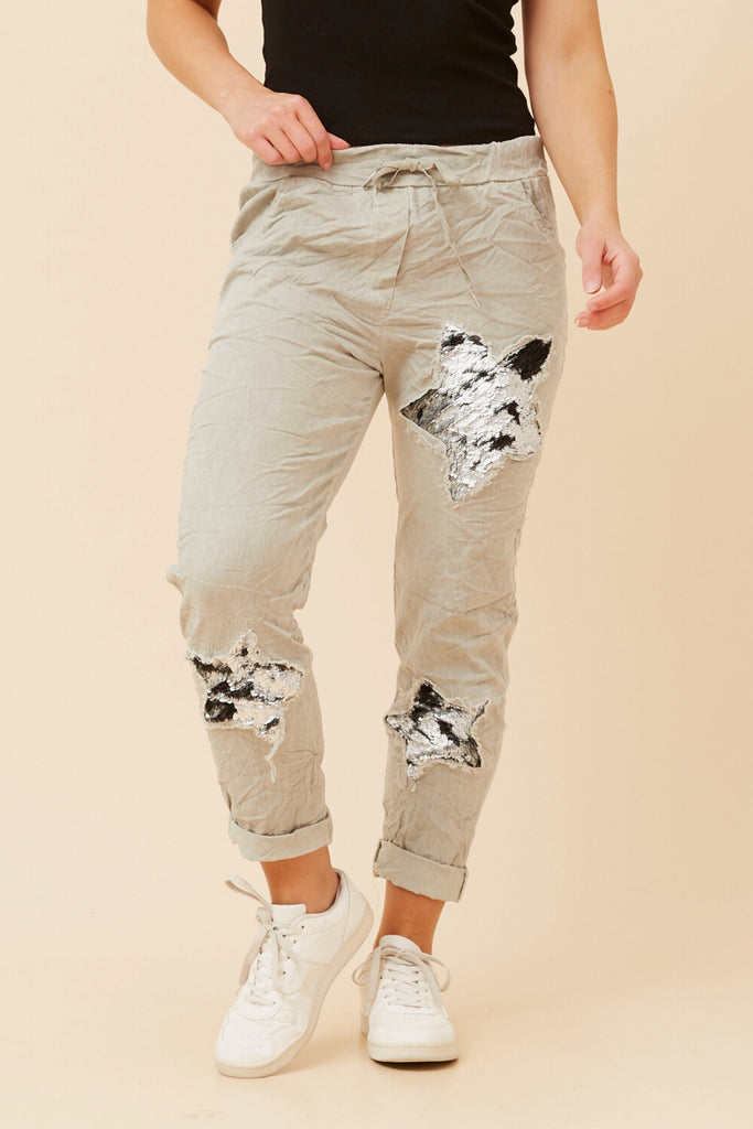 Italian Jogger Sequin Stars Sage