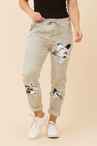 Italian Jogger Sequin Stars Sage