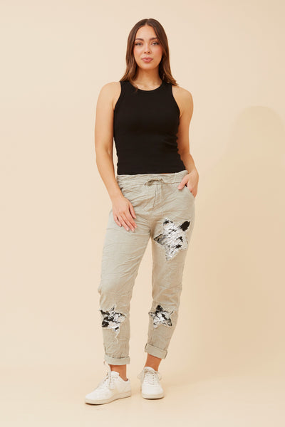 Italian Jogger Sequin Stars Sage