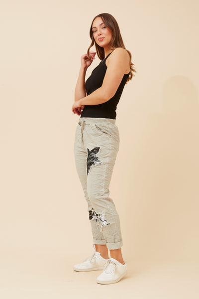 Italian Jogger Sequin Stars Sage