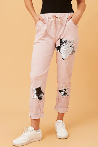 Italian Jogger Sequin Stars Pink