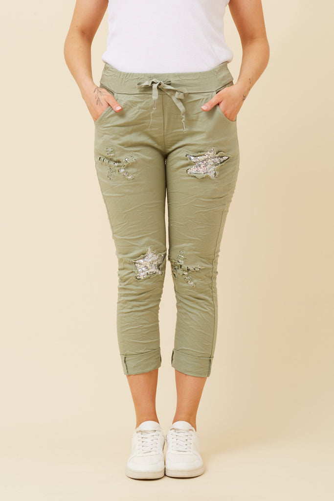 Italian Jogger Sequin Stars Lt Sage