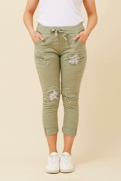 Italian Jogger Sequin Stars Lt Sage