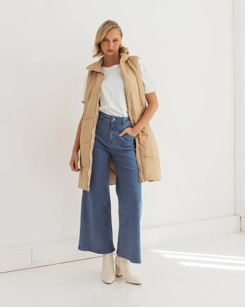 Longline Puffer Vest Beige