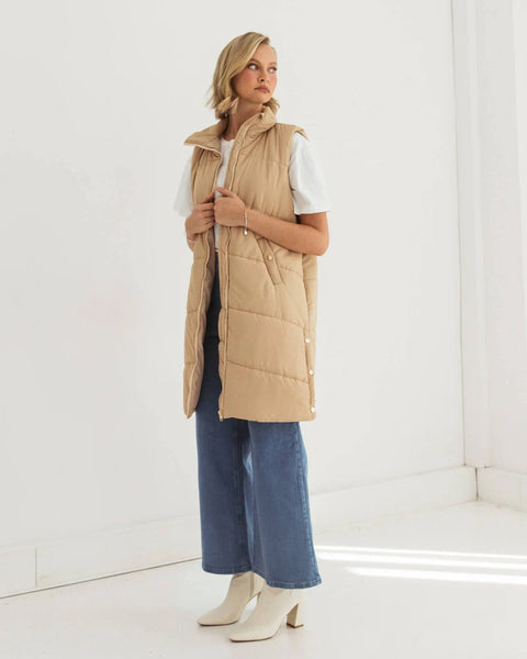 Longline Puffer Vest Beige