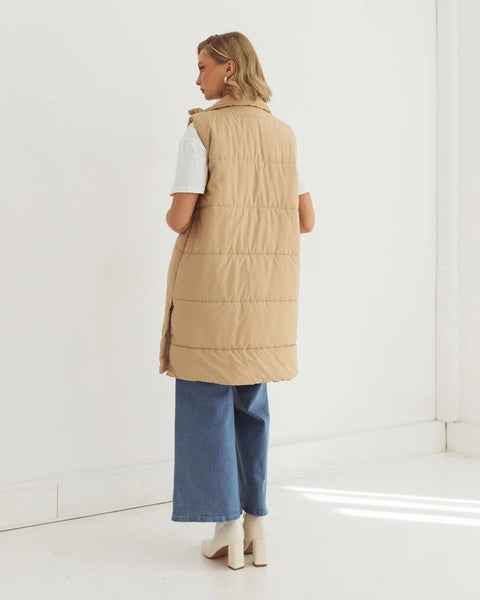 Longline Puffer Vest Beige