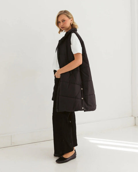Longline Puffer Vest Black
