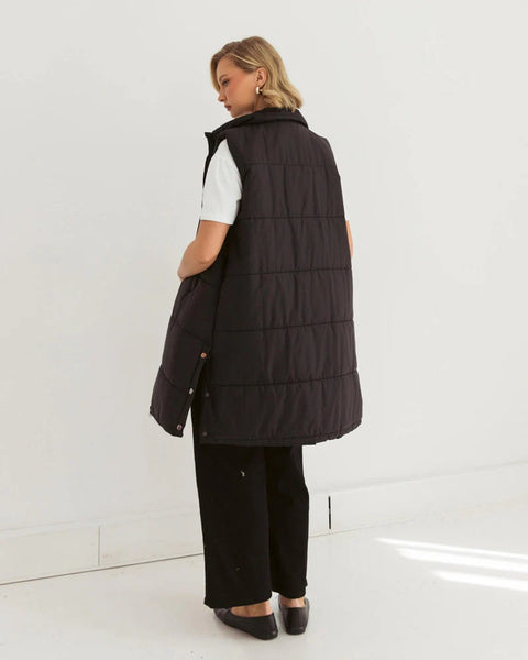 Longline Puffer Vest Black