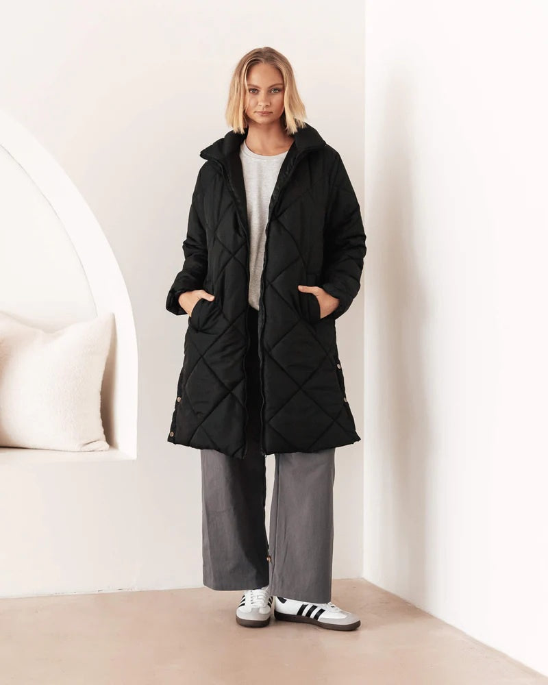 Longline Puffer Jacket Black