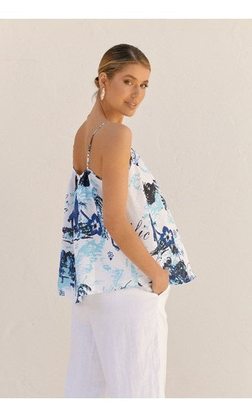 Pacific Palms Print Linen Top